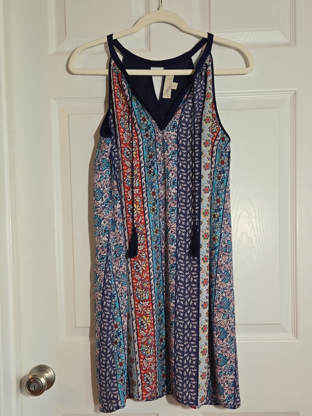 Olive & Oak Navy Multicolor Striped Floral Mini Dress Size Small